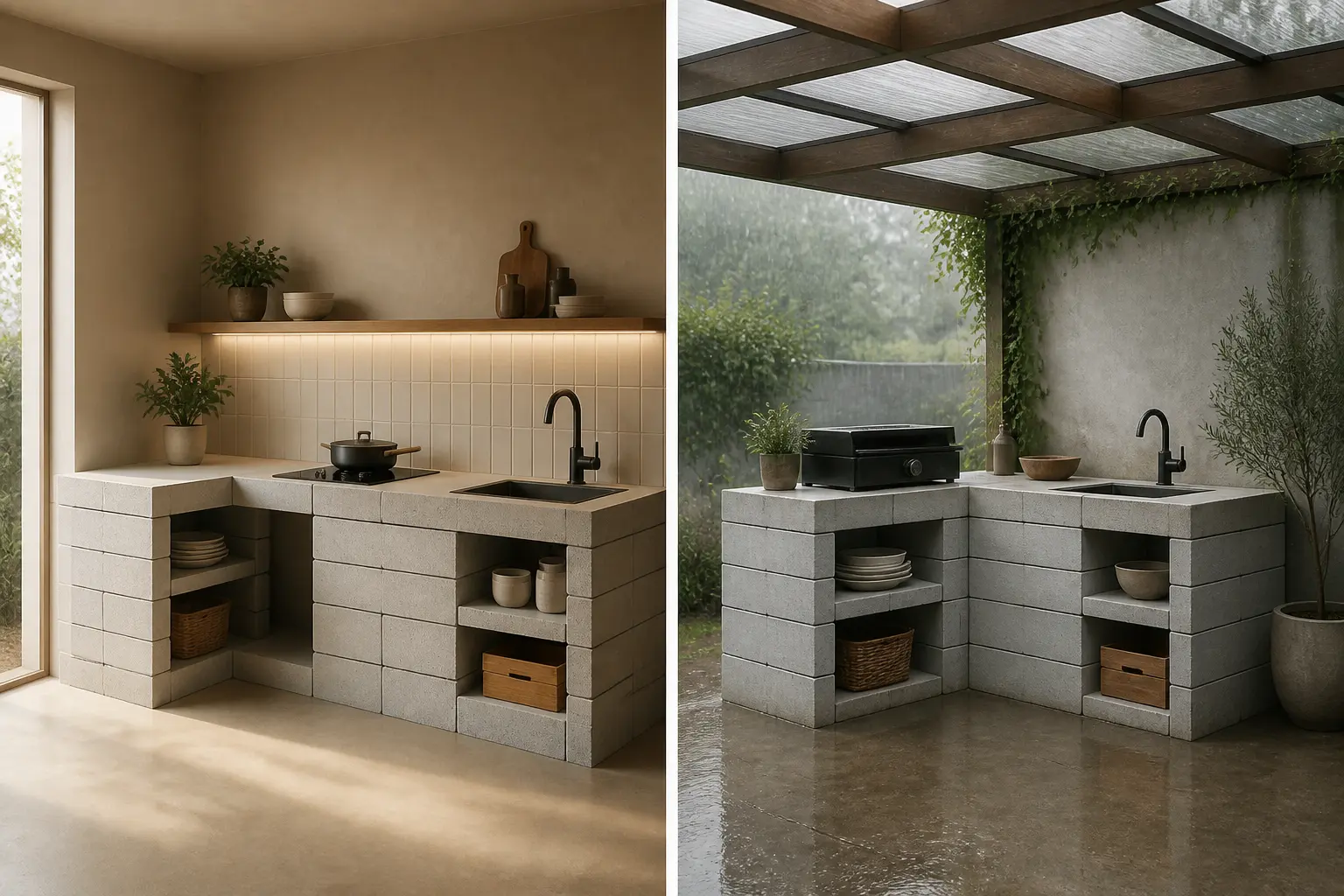Cuisine en béton cellulaire : un projet adapté à l’intérieur comme à l’extérieur ?