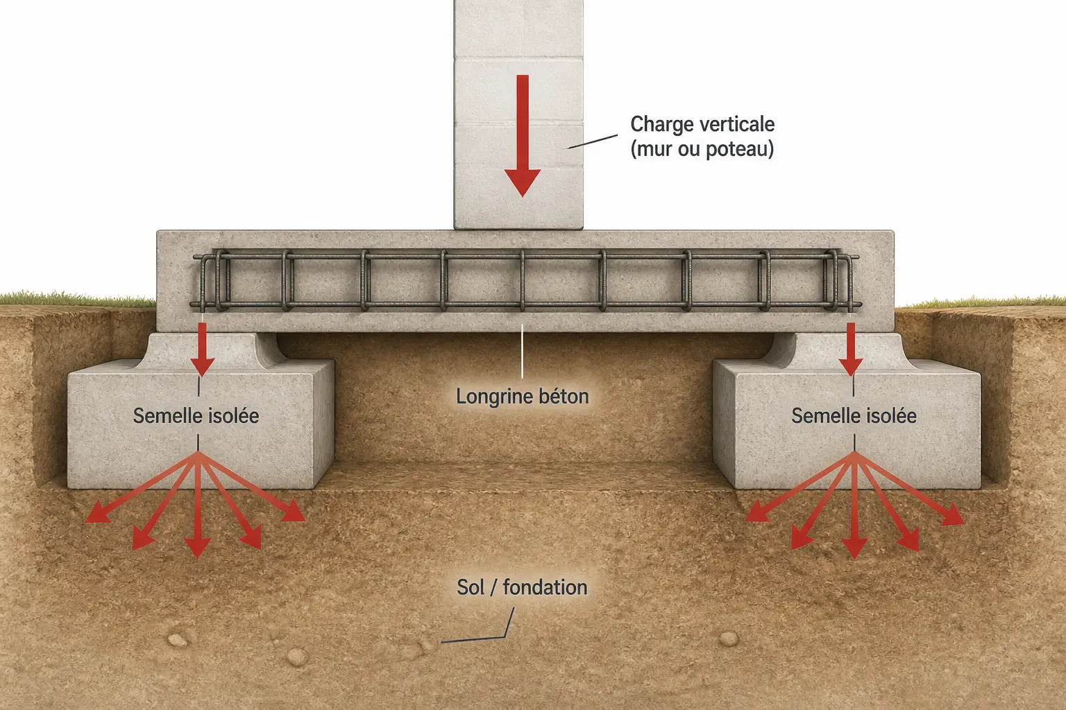 Qu'est-ce qu'une longrine béton et à quoi sert-elle dans une fondation ?