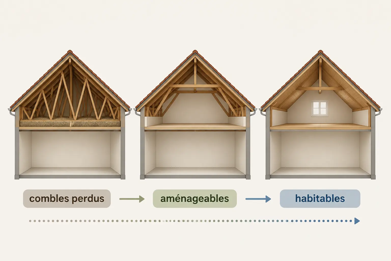 Combles perdus, version aménageable ou habitables : les trois configurations à distinguer