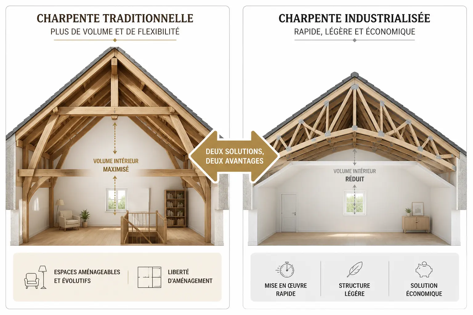 Face à une charpente traditionnelle, ce qui change vraiment