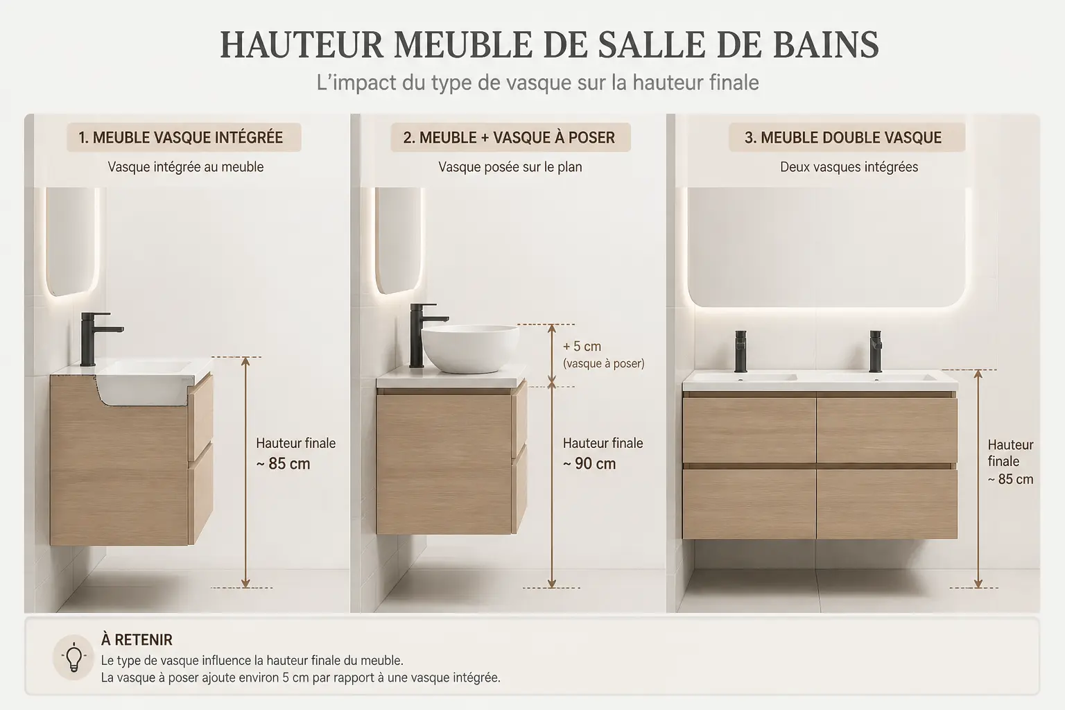 Quelle hauteur de meuble de salle de bain selon la vasque et le support ?