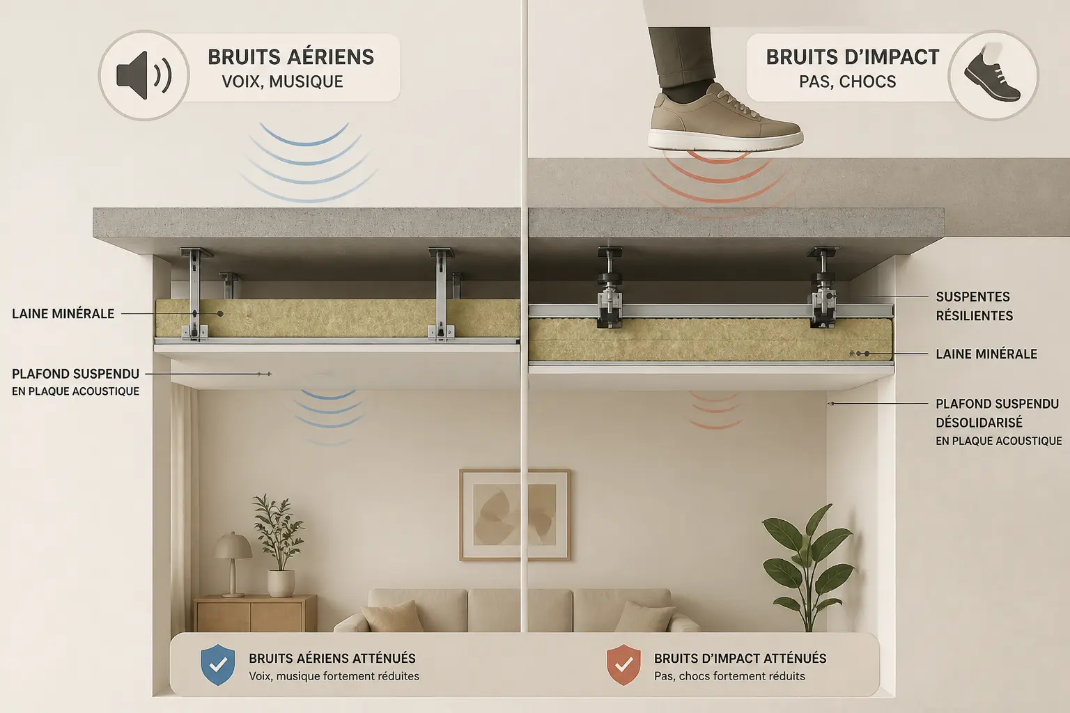 Quelle isolation phonique pour plafond selon le type de bruit ?