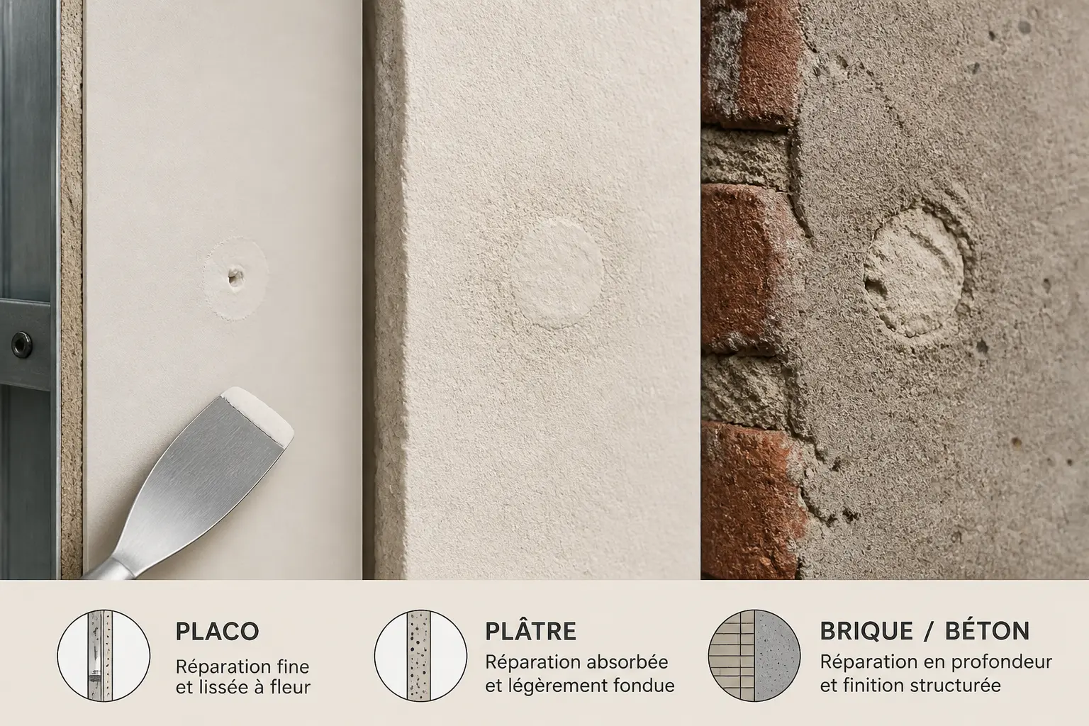Placo, plâtre, béton ou brique : la finition invisible dépend du matériau