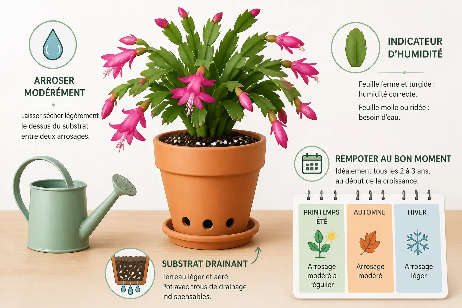 Cactus de Noël : entretien courant sans excès d’eau