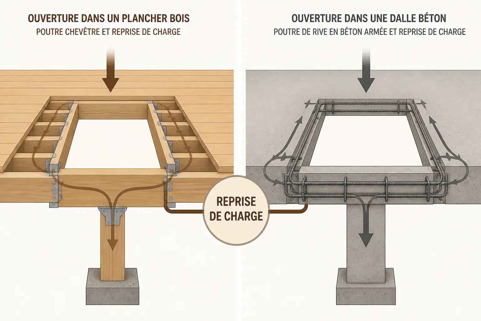 Bois ou béton armé : comment se conçoivent les reprises de charge