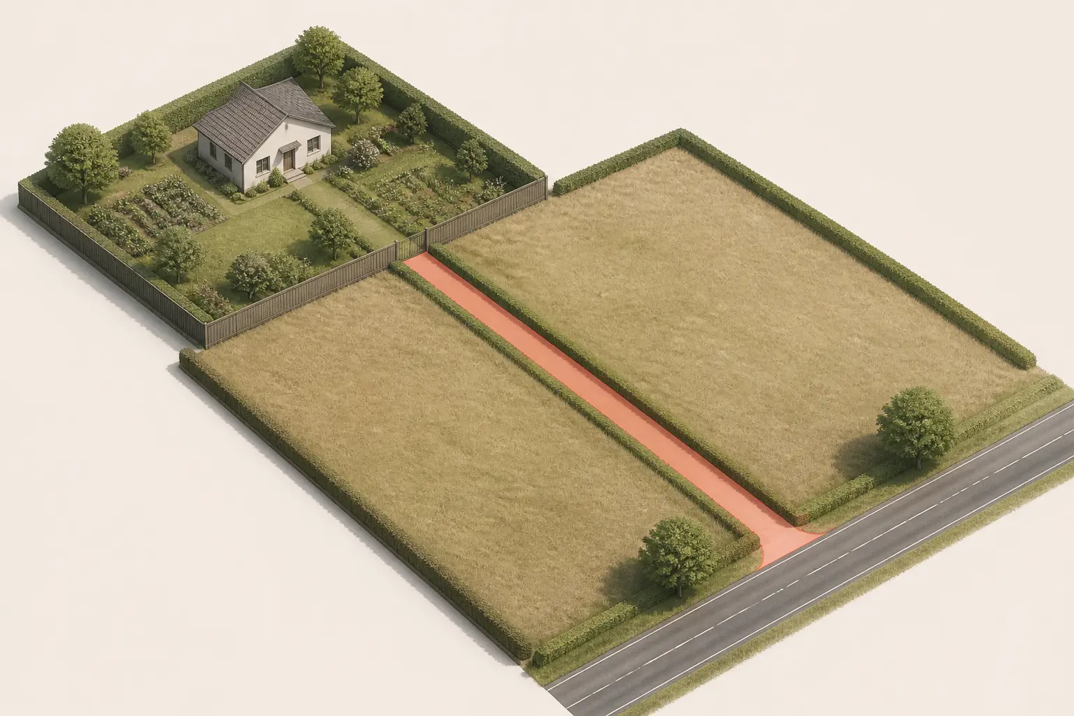 Servitude de passage : terrain enclavé relié à la route par un étroit accès à travers le voisinage